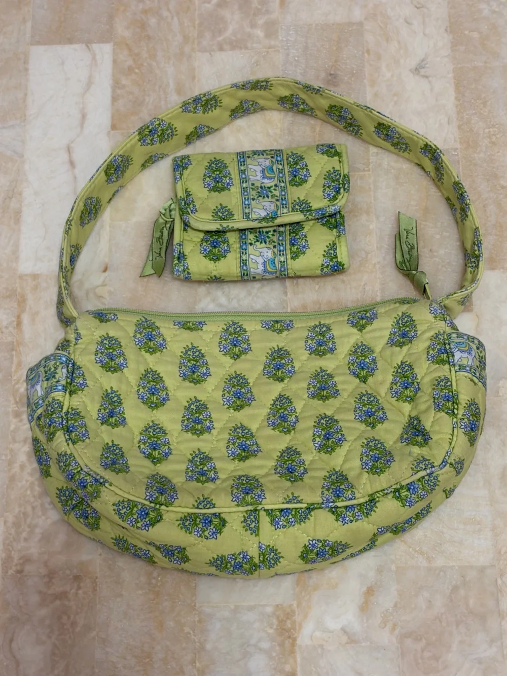 Vera Bradley Citrus Elephant Quilted Shoulder Bag & Matching Wallet Set